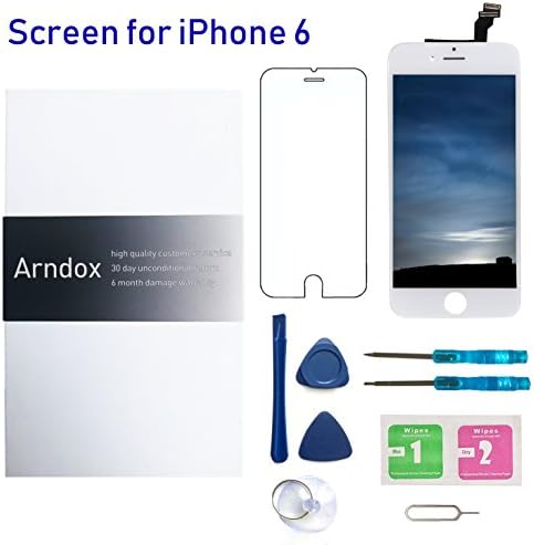 For iPhone 6 Screen Replacement, Arndox 4.7 Inch LCD Display Digitizer Touch Screen with Repair Tool Kit and Tempered Glass (White)