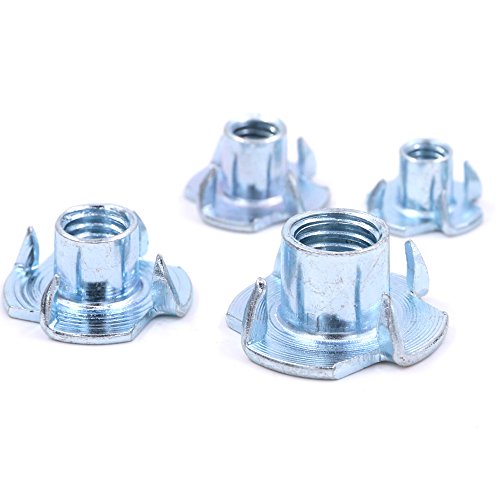 image for Hilitchi 105-Pcs M4 5 6 8 10 Zinc Plated Steel T-Nut 4 Pronged Tee Bli
