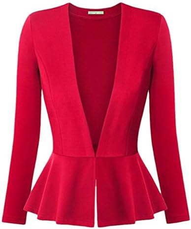 Womens Peplum V Neck Blazer Plus Size Jacket Tops With Shoulder Pads XXL Red