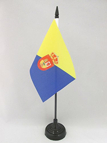 AZ FLAG - Gran Canaria Table Flag 4'' x 6'' - Canary Islands Office Mini Banner 100% Polyester 15 x 10 cm - Mini Desk Flag with 10'' Pole and Black Plastic Base