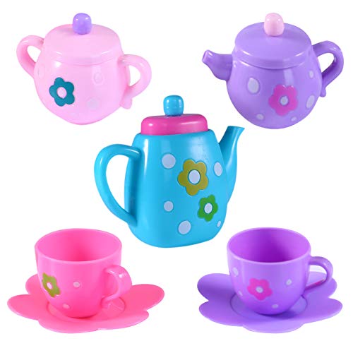 TEPSMIGO Plastic Stack Ice Cream Toy with Play Tea Set, 27 PCS Colored Pretend Food Educational Gifts for Toddler Children Age 3+ Boys Girls