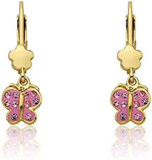 Molly Glitz Girls' 14K Gold-Plated Crystal Butterfly Earrings