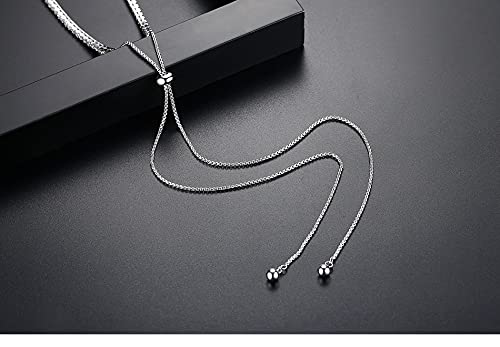 MissDaisy- 2.82mm Round CZ Diamond Round Cut Tennis White Gold Halo Adjustable Necklace for Women Girls Gift