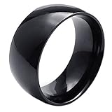 KONOV Mens Stainless Steel Ring, 10mm, Comfort Fit Band, Black