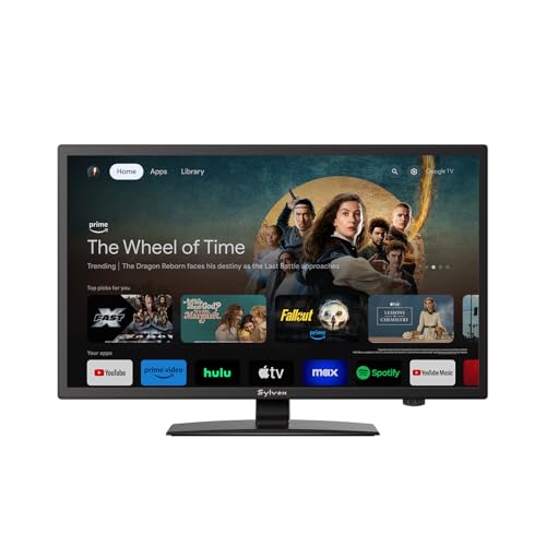 SYLVOX Smart RV TV, 24" 12 Volt TVs for RV Camper 1080P DC/AC Powered Television, Compatible with Google OS, Support Download APPs, Google Assistant, Bluetooth WiFi, 9-32V Wide Voltage Protection