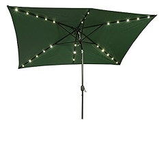Amazon Com Trademark Innovations Rectangular Solar Powered Led Lighted Patio Umbrella 10 X 6 5 Tan Garden Outdoor