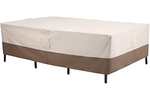 PHI VILLA Patio Table Set Covers Waterproof, Large Rectangular Heavy Duty Patio Cover, Outdoor Dining Table and Chair Cover with Pop-up Supporter, 89"L X 59"W X 23"H, Beige & Brown