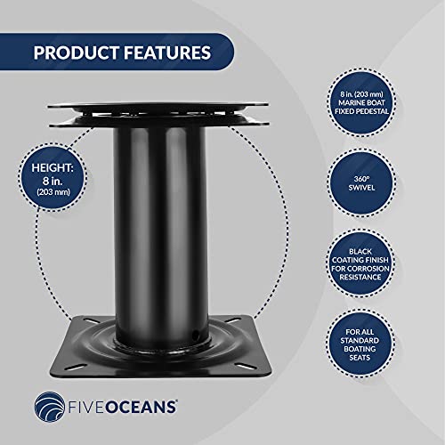 Five Oceans Boat Seat Pedestals, 8" Boat Seat Fixed Pedestal with 360