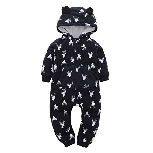 Sharemen Baby Boys Girls Thicker Grid Jumpsuit Hoodie Romper Outfit Bodysuit (18-24Months, Black1)