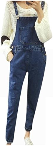 YUNY Women All-Match Romper Denim High Waisted Suspender Trousers As Picture XXS