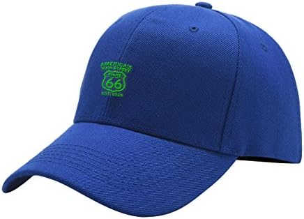 Historical Route 66 America's Street Green Blue Peaked Hat Embroidered Logo Adjustable Dad Cap