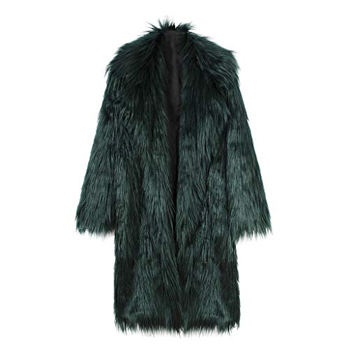 Women's Shaggy Faux Fur Coat Jacket Oversized Solid Color Long Open Front Cardigan Shearling Outerwear - Limsea Green