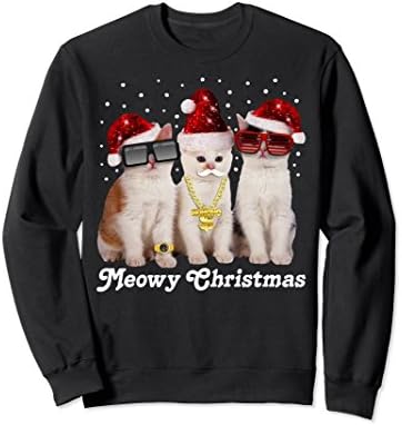 Unisex Meowy Christmas Kitten Gangsta Wishlist Bling Sweatshirt 2XL Black
