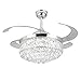 Huston Fan Modern Retractable Ceiling Fan Light Crystal Chandelier Ceiling Fan Remote for Indoor Bedroom Living Dining Restaurant LED Crystal Chandelier Fan,3 Color Setting-Not Dimmable,42 Inch Silver