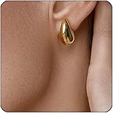 Small Teardrop Gold Chunky Earrings for Women,Thick Gold Plated Hoop Hypoallergenic Water Drop Earring Dupes for Women 18MM