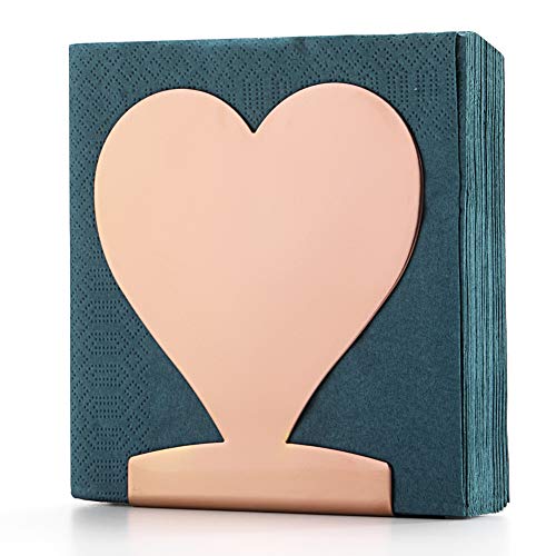 Simple Napkin Holder Stainless Steel Small Love Heart Square  Paper Towel Holder Dispenser Upright Cocktail Metal Cute Napkins Holder Rose Gold