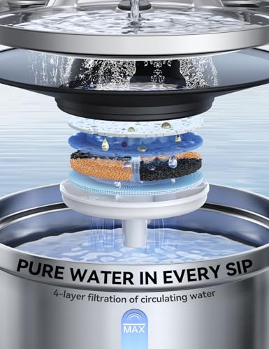 FEELNEEDY Stainless Steel Cat Fountain 3.5 Litre Water Fountain with Tap for Pets Quiet with 3 Filters and USB Plug