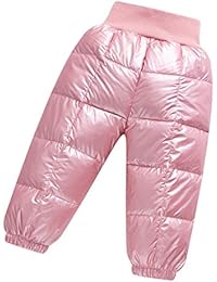 Little Boys Girls Winter Warmer Puffer Down Thick Snow Pants Trousers Windproof Elastic Ski Bib Pants 4T Pink