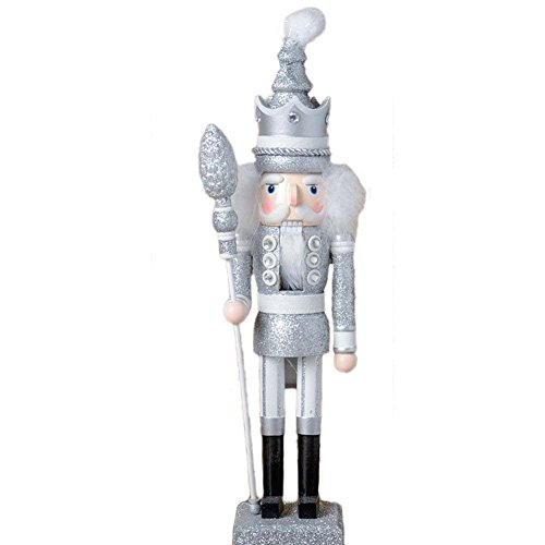 ZaH 18 Inch Wooden Nutcracker Ornaments Christmas Decorations Holiday Decor Kids Toys Nutcracker Puppets, Silver King