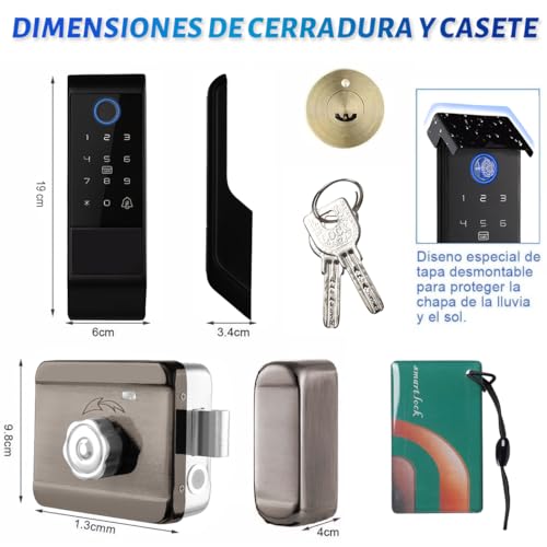 LOKOOY Cerradura inteligente, cerradura electrónica 5 en 1-huella digital, contraseña, TTLOCK APP, llave física, tarjeta RF, cerradura inteligente impermeable para exteriores IP65