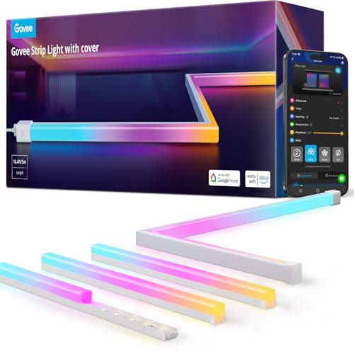Govee RGBIC LED Strip Lights 16.4ft with Covers, Smart LED Lights Work with Alexa and Google Assistant, LED Diffuser Channel with LED Lights for Bedroom, Skirting Lines, Studio, Cabinet
