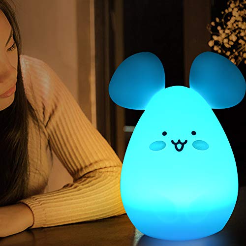 ATOMFIT LED Nursery Night Lights for Kids: Cute Animal Silicone Baby Night Light with Touch Sensor and Remote - Portable and Rechargeable Infant or Toddler Cool Color Changing Bright (Mouse)