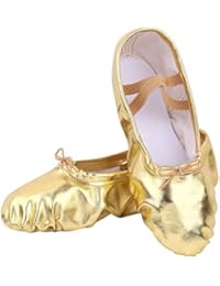Nexete Ballet Shoes Split-Sole Slipper Flats Ballet Dance Shoes for Toddler Girl Kid Women in Gold,Silver,Pink Glitter Colors (Women EU 45 / US 12,Gold)