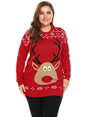 IN'VOLAND Women Plus Size Christmas Cute Reindeer Knitted Pullover Sweater 16W-22W/XL-4XL
