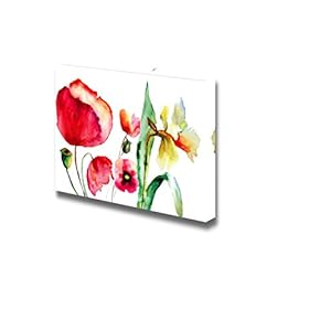 Canvas Prints Wall Art - Watercolor Illustration of Summer Flowers | Modern Wall Decor/Home Art Stretched Gallery Wraps Giclee Print & Wood Framed. Ready to Hang - 12" x 18"