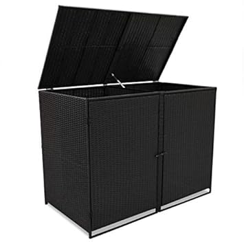 Vislone PE-Rattan Mülltonnenbox Gartenschrank Innenmaße?70 x 78 x 109 cm Mülltonnenverkleidung Müllboxen für 2 Tonnen Schwarz
