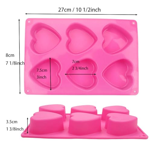 BAKER DEPOT 6 Holes Heart Shaped Silicone Mold For Chocolate Cake Jelly Pudding Handmade Soap Mould Candy Making Set of 2