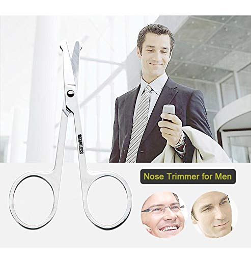 Manual Nose Hair Scissors Facial Hair Trimmer Mini Stainless Steel 3.4'' Scissors for Eyebrows, Nose, Moustache, Beard