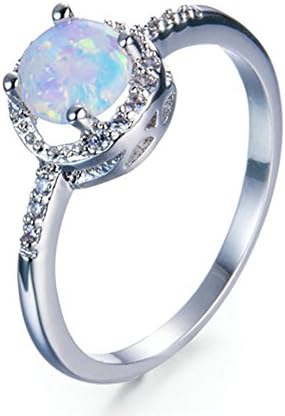 Adeser Girls 925 Silver Promise Ring Round Colorful Diamond The Best Promise For Her (White, 7)