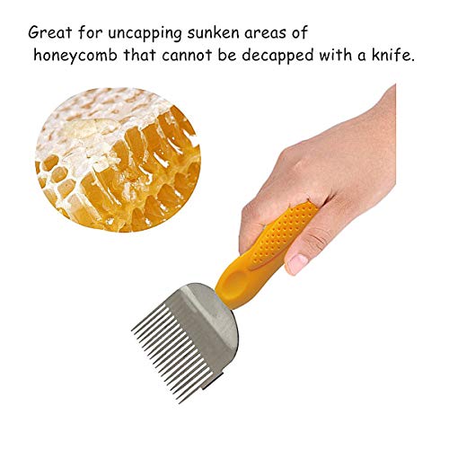 Stainless Steel Tines Uncapping Fork Tool with Plastic Handle - Beekeeping Equipment Bee Hive Hand Tool Beekeeper Tool（Yellow） - Thumbnail 4
