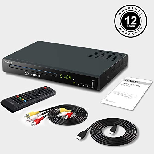 LONPOO Blu Ray DVD Player,Full HD Bluray Disc Player with No Skip,No