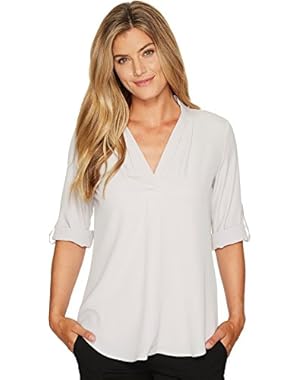 Women's Roll Sleeve Blouse With Inverted Pleat Front
