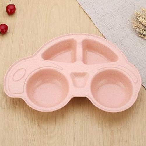 KKJLXX Baby Bamboo Dishes Kids Plate Cartoon Car Baby Feeding Dinnerware Wheat Straw Tableware for Baby Children Plates (Color : Pink)
