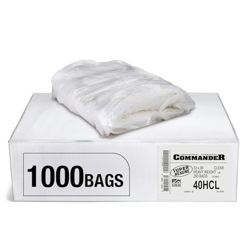 Commander 33 Gallon 0.59 MIL Clear Heavy Duty Garbage Bags - 33" x 39" - Pack o…