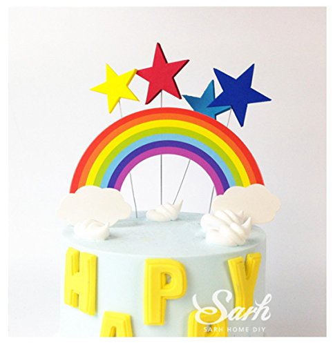 5-piece Rainbow and Clouds Insert Cake Decorations for Birthday Party or Wedding, Cute Lovely Gifts