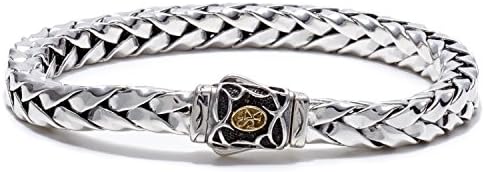 Sterling Silver Equestrian Bracelet, 18K Gold Accent, 7mm wide and 8.5 inches long