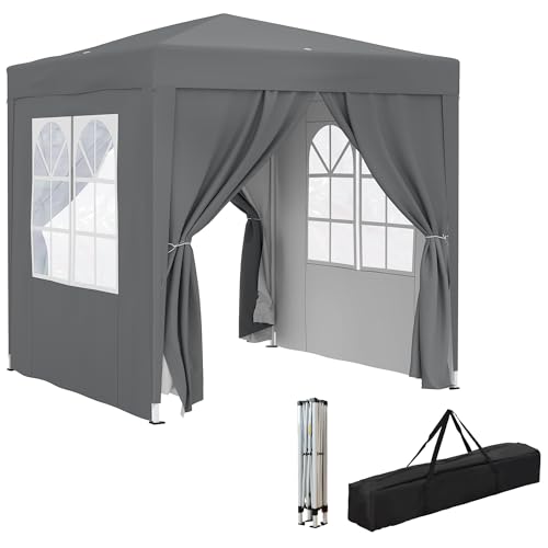 Outsunny 6.6'x6.6' Pop Up Canopy Tent with Sidewalls, Instant Sun Shelter Camping Gazebo with Carry Bag, for Outdoor, Garden, Patio, Grey