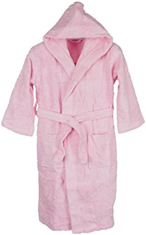 Silken Kids Teenagers Kids Boys Hooded Bath Robe Unisex 100% Turkish Cotton (Large 36" Length (7-11 Ages), Pink)
