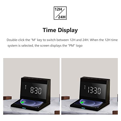 Pointuch Digital Alarm Clock, 15W Wireless Charger Station for iPhone