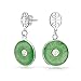 Asian Style Circle Round Donut Good Fortune Fu Character Chinese Symbol Dyed Green Jade Disc Dangle Drop Earrings For Women .925 Sterling Silver