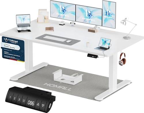 Homall Höhenverstellbarer Schreibtisch 160x80cm mit USB-A Ladeanschluss, Elektrischer Schreibtisch mit Kabel Management Tray, Standing Desk mit 3 Memo
