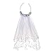 Valdler 2-Tier Beaded Veil with Attached Floral Headband for Girl White