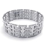 KONOV Wide Bangle Bracelet, Stainless Steel Rubber, Unisex Mens Womens, Color White Silver