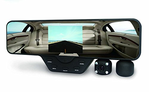 Black Box M1000 Rearview Mirror Dash Cam - Dual Camera Rotating Lenses & Full HD Car DVR Video Recorders - Wide Angle, G-Sensor, 60FPS, WDR Night Video & Motion Detection (16GB SD Included)