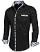 HOTOUCH Mens Slim Fit Plaid Collar Button Up Shirt Black, Small, Long Sleeve