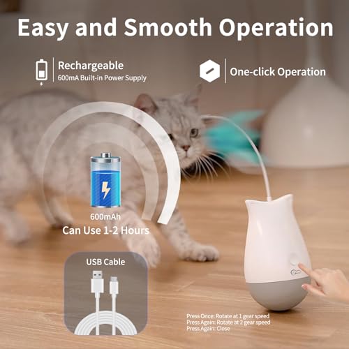 Interactive Cat Toys for Indoor Cats, Rechargeable Automatic Cat Feather Toys, 360° Rotating Electric Cat Wobble Toy with 2 Speed Modes, Quiet Moving Tumbler Cats Toys for Play Cats/Kitten